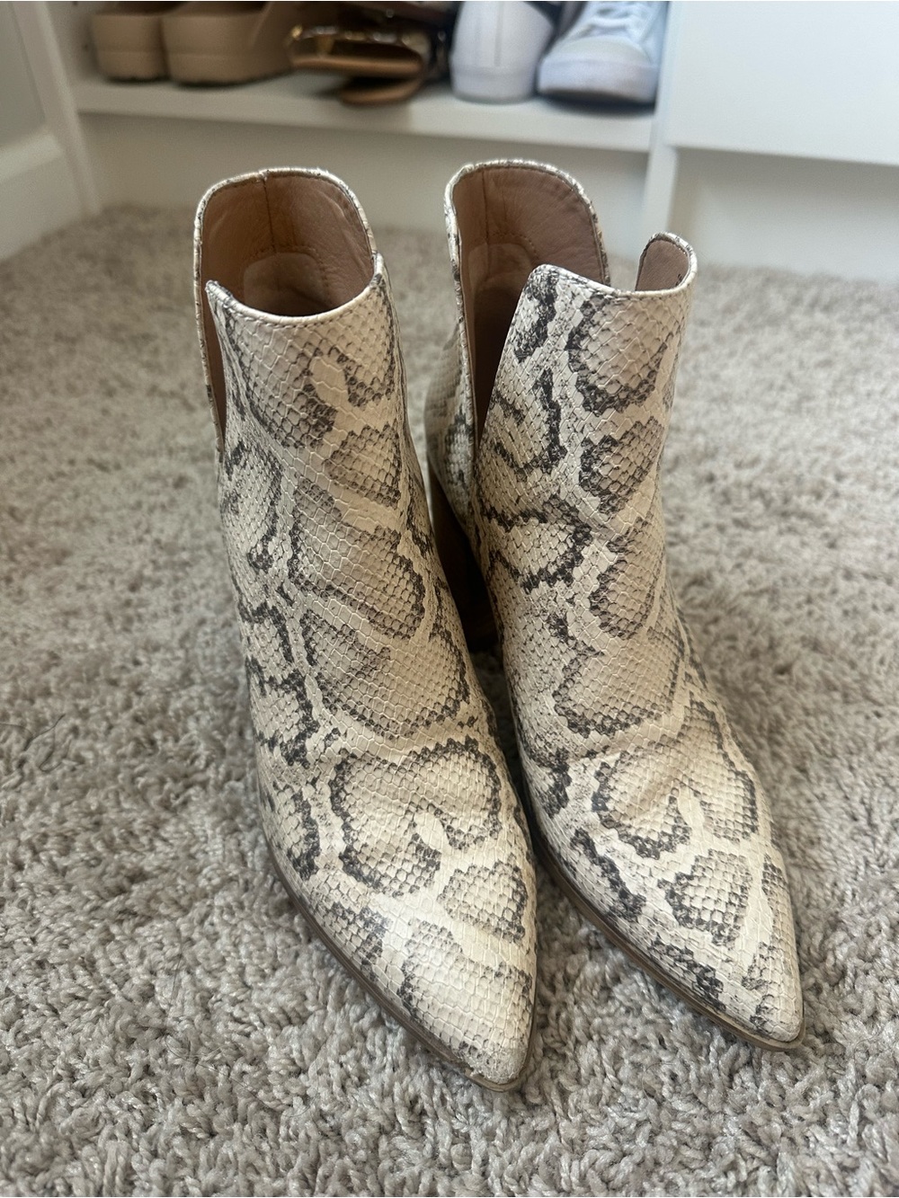 Steve Madden Beige Snakeskin Pointed Ankle Boots